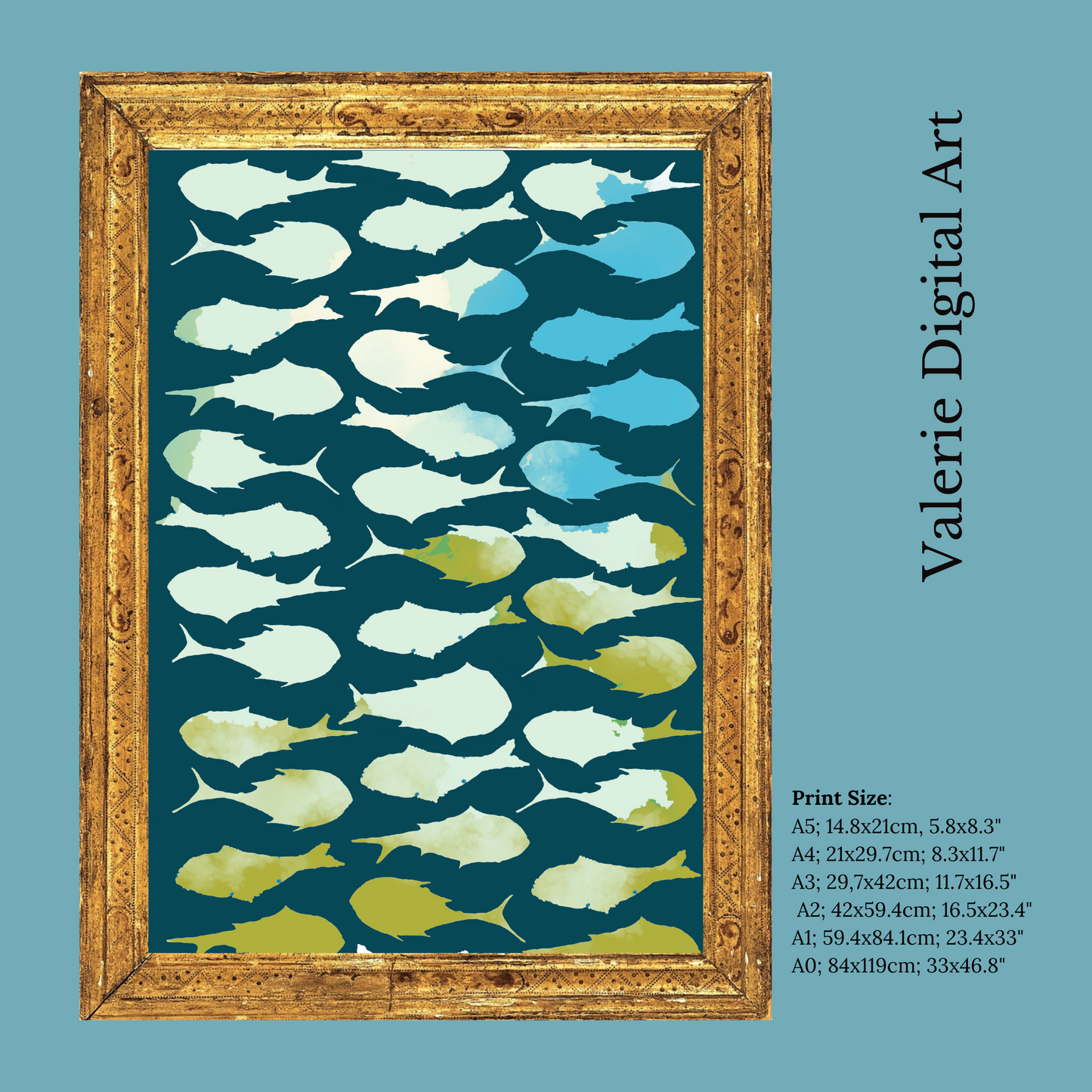 A SCHOOL OF FISH Hahnemühle German Etching Print - valerie-digital-art